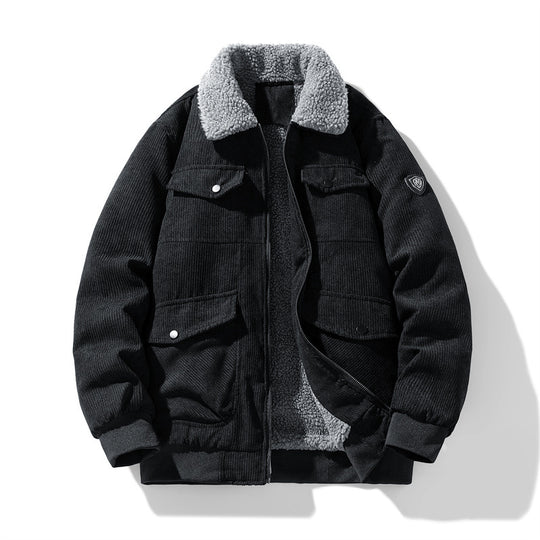 Herren Cord-Fieldjacke mit Teddyfutter, gesteppter Isolierung und Multifachtaschen Nord Taschen