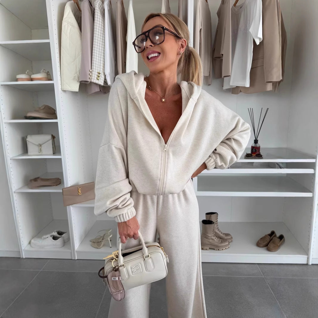 Damen Loungewear-Anzug aus weichem Fleece mit Kapuze und weitem Schnitt Nord Taschen