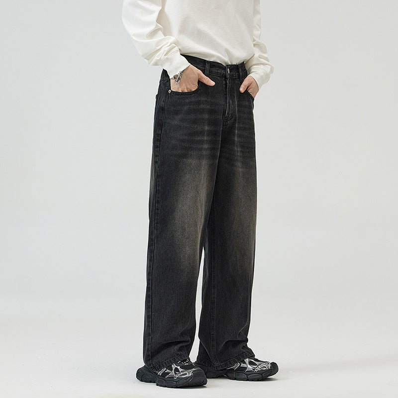 Herren Weite Relaxed-Jeans mit hohem Bund Used-Waschung und geradem Bein Nord Taschen
