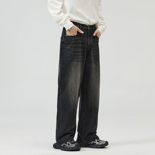 Herren Weite Relaxed-Jeans mit hohem Bund Used-Waschung und geradem Bein Nord Taschen