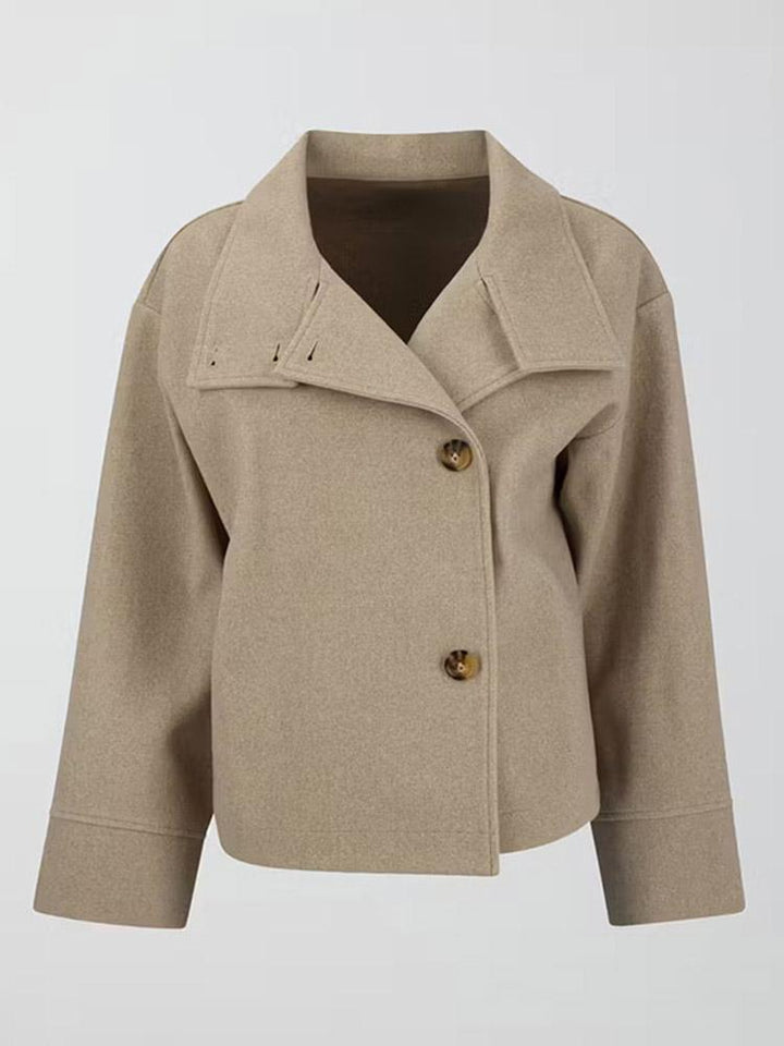 Damen Kurze Jacke mit hohem Kragen und Knopfverschluss Nord Taschen