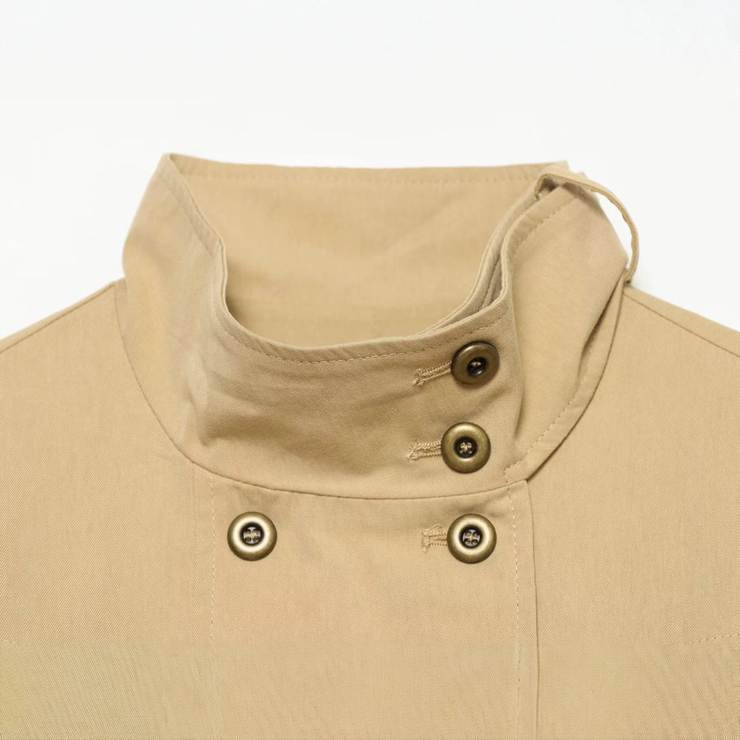 Damen Kurzgeschnittene doppeltreihige Utility-Jacke mit hohem Stehkragen Nord Taschen