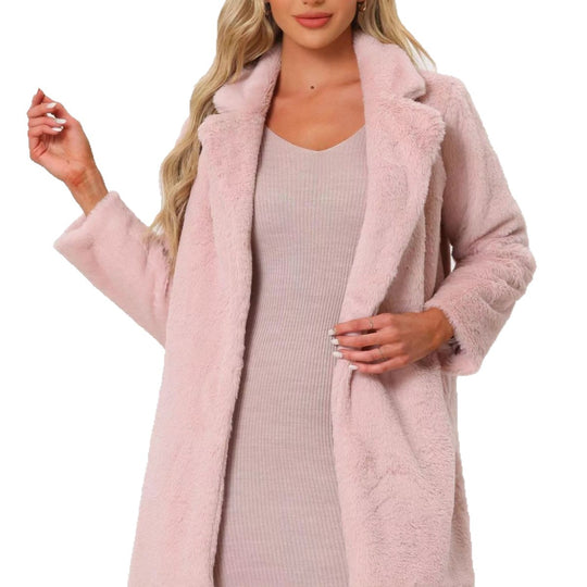 Damen Midilanger Kunstpelz‑Mantel mit softem Schalkragen und Eingrifftaschen Nord Taschen