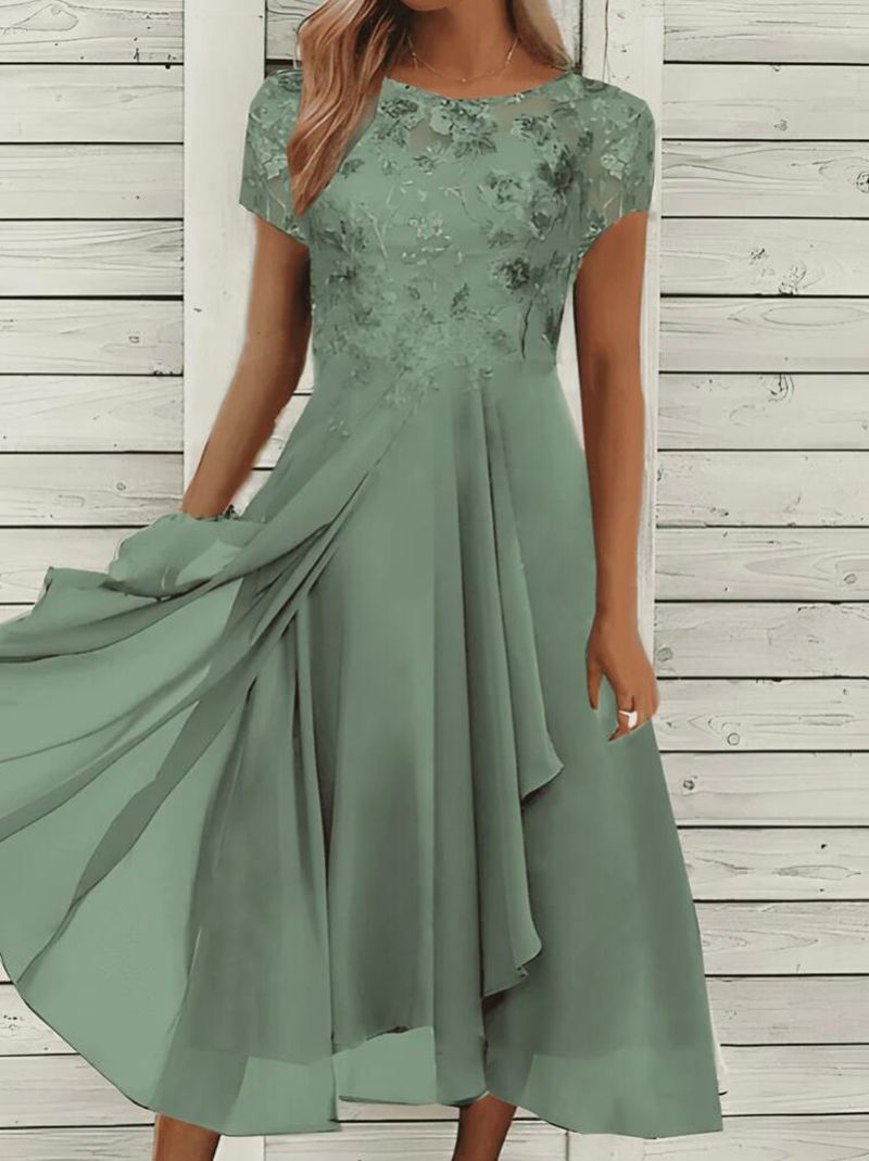 Damen nan fließendes Chiffon-Midikleid mit blumenbesticktem Oberteil und asymmetrischem Stufenrock - Vittorelli