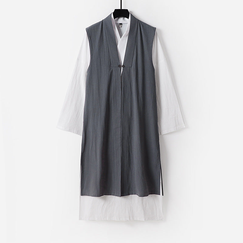 Damen Langer ärmelloser Kimono-Weste mit minimalistischer Linienführung und dekorativem Knebelverschluss Nord Taschen