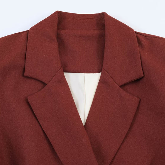 Damen Taillierter Wickelblazer mit Reverskragen und Bindegürtel Nord Taschen