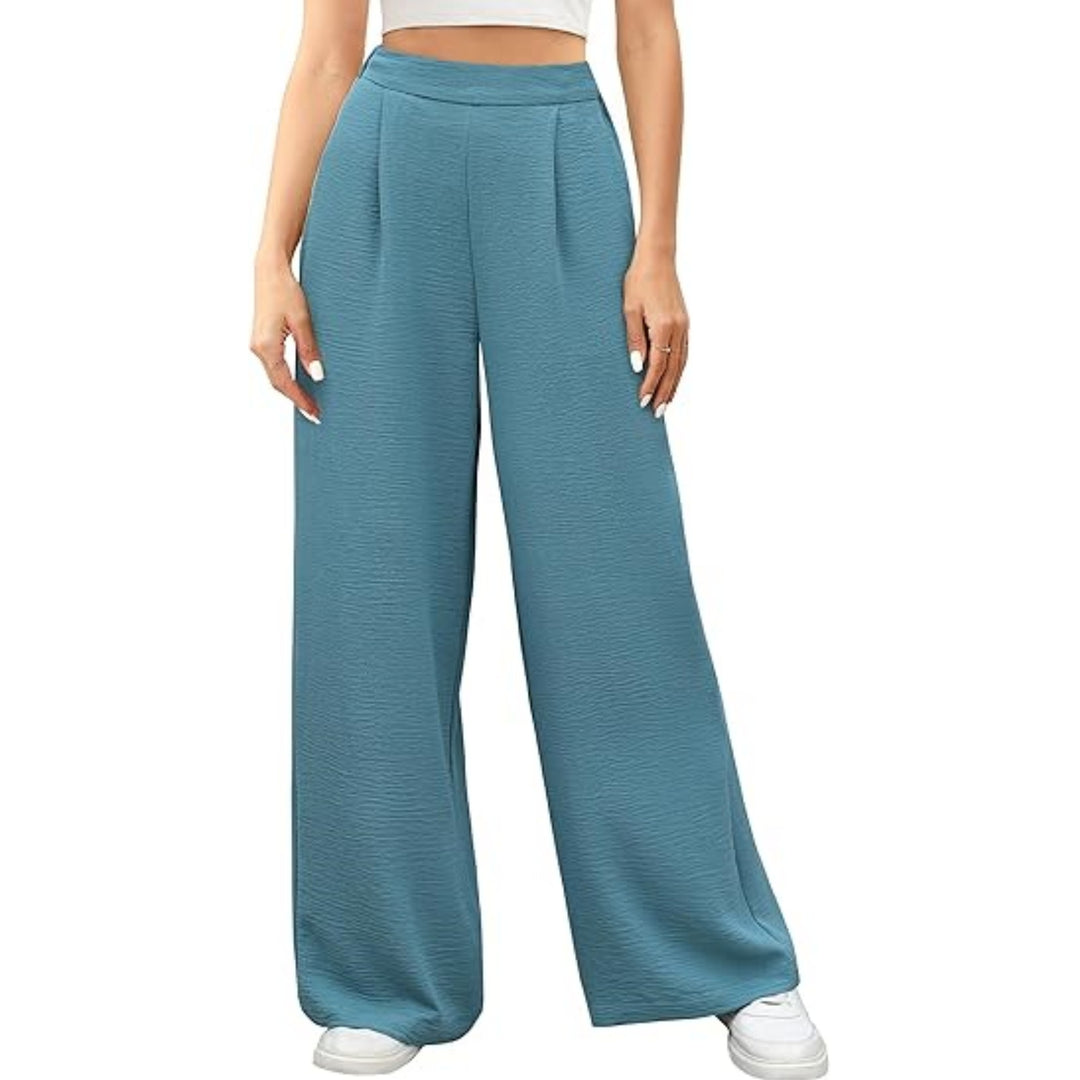 Damen hochtaillierte weite Palazzo-Hose mit Strukturstoff Nord Taschen