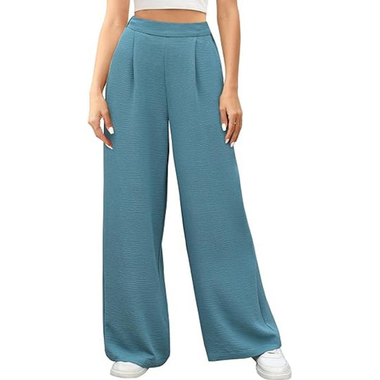Damen hochtaillierte weite Palazzo-Hose mit Strukturstoff Nord Taschen