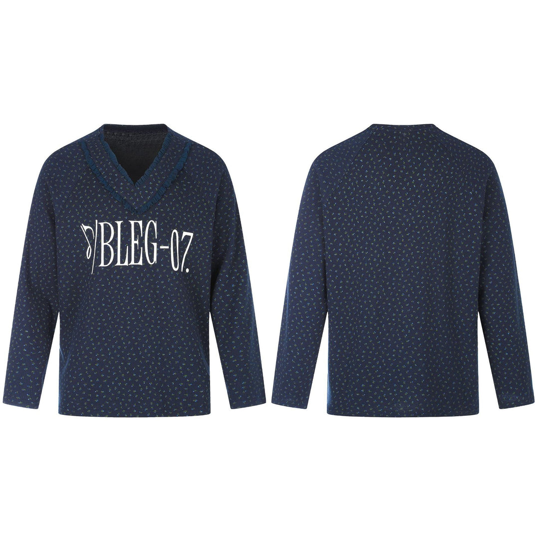Damen Feinstruktur V‑Ausschnitt Strickpullover mit Rüschenkragen Nord Taschen