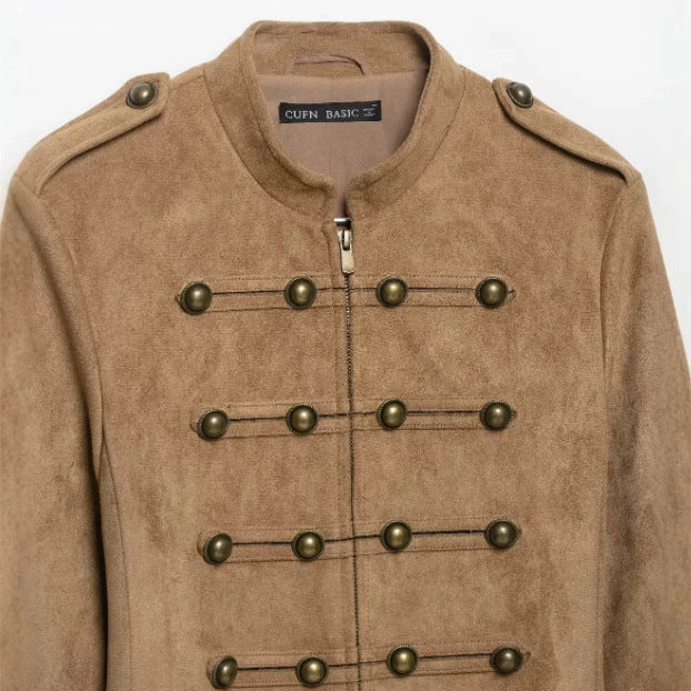 Damen Kurzjacke aus Velourslederoptik im Offiziersstil mit dekorativer Knopfleiste Nord Taschen