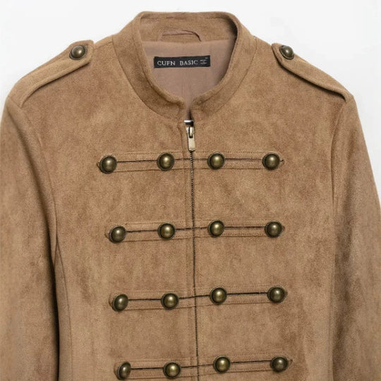 Damen Kurzjacke aus Velourslederoptik im Offiziersstil mit dekorativer Knopfleiste Nord Taschen