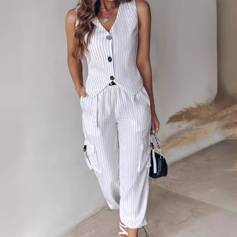 Damen Elegantes Zweiteiler-Set mit Weste und sportlichen Hosen