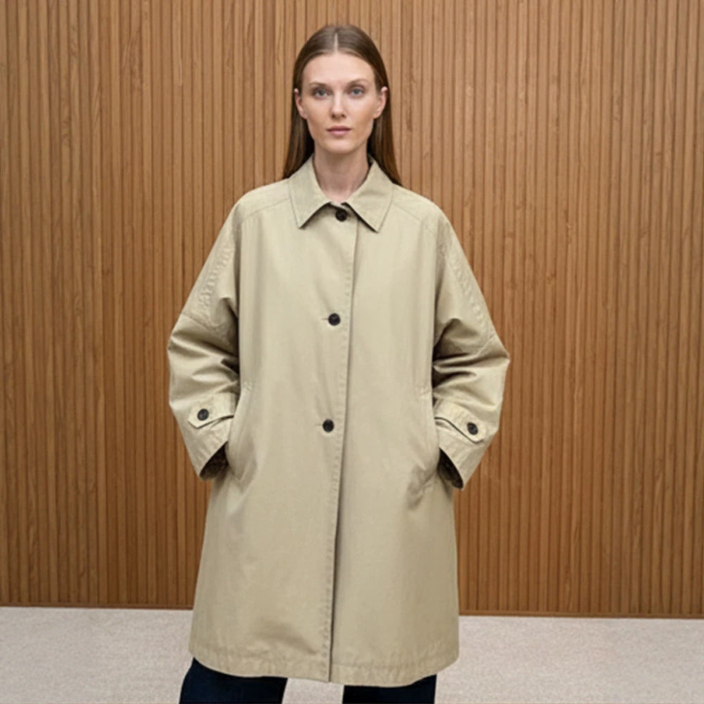 Damen Oversize Baumwoll-Mix Trenchcoat mit mittellangem, geradem Schnitt Nord Taschen