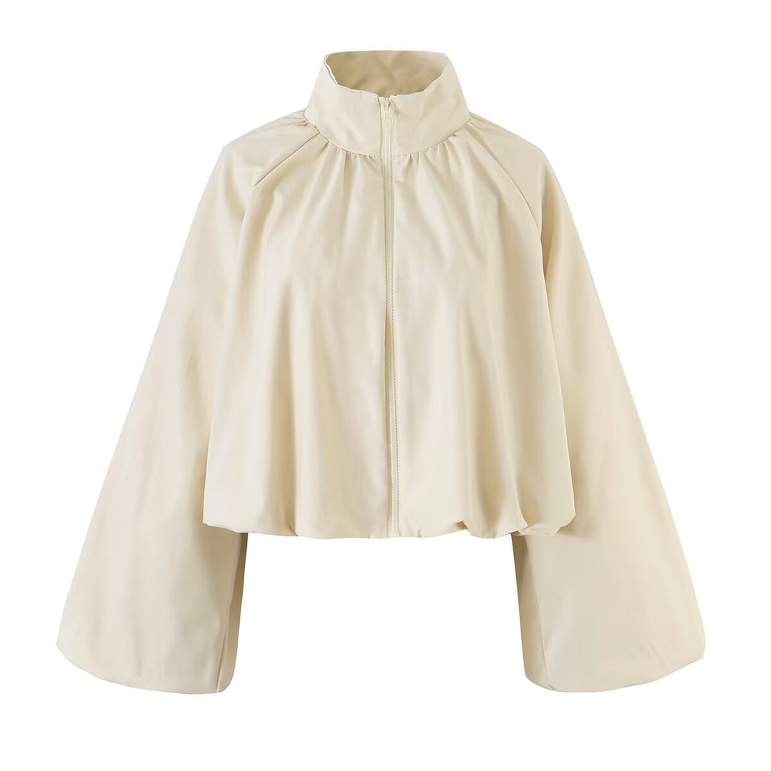 Damen Kurzes Cape‑Blouson mit Stehkragen, weiten Trompetenärmeln und Reißverschluss Nord Taschen