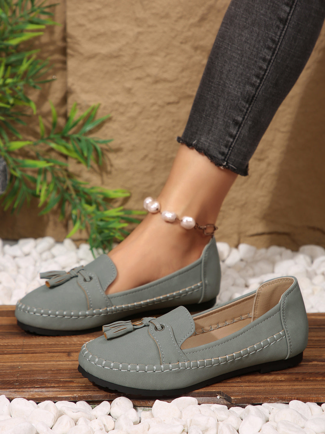 Damen  klassische Mokassin-Slipper mit Quasten und weichem Komfortfußbett Nord Taschen