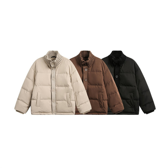 Unisex Kurze gesteppte Oversize-Wattierjacke mit Rippenkragen und Druckknopfverschluss Nord Taschen