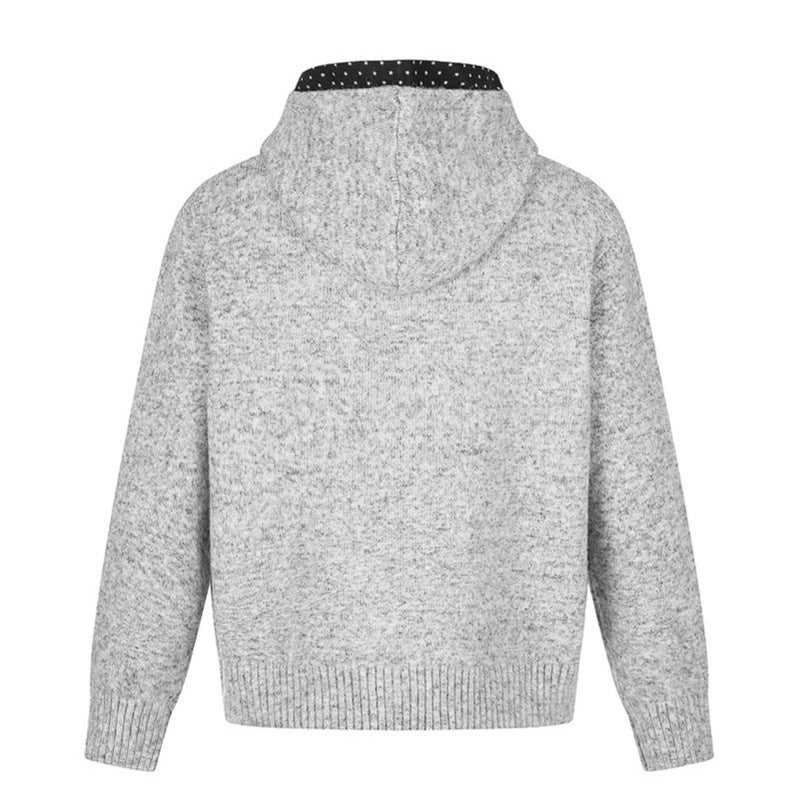 Damen Zip-Kapuzen-Strickjacke mit gepunkteter Kapuzenfütterung und Sternchen-Stickerei Nord Taschen