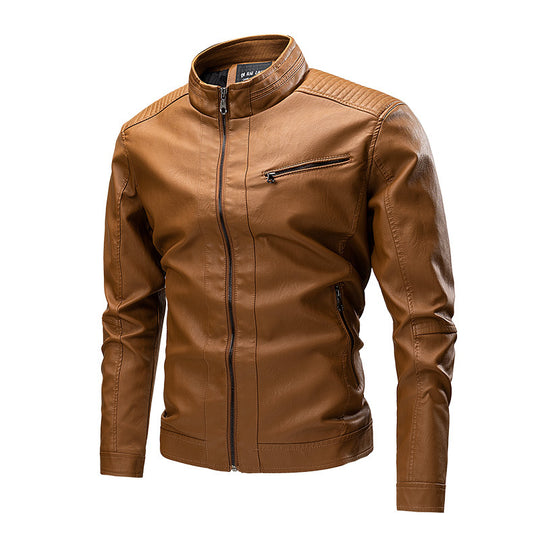 Herren Biker-Lederimitatjacke im Racing-Stil mit Stehkragen und Reißverschlusstaschen Nord Taschen