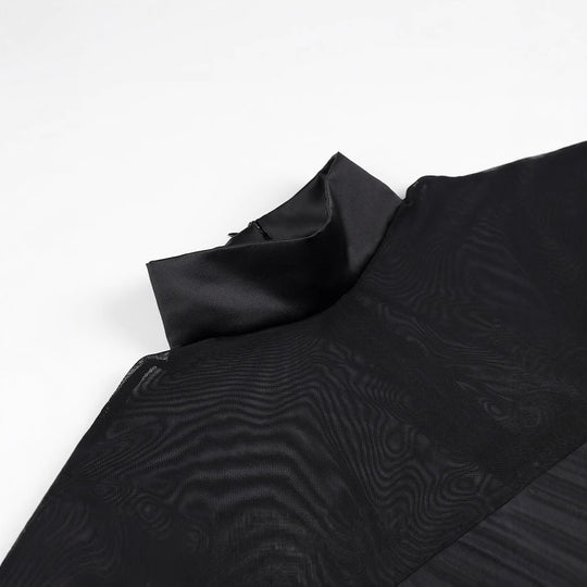 Damen Kurzabendkleid mit Stehkragen, transparenten Mesh-Ärmeln und Korsagen-Optik Nord Taschen
