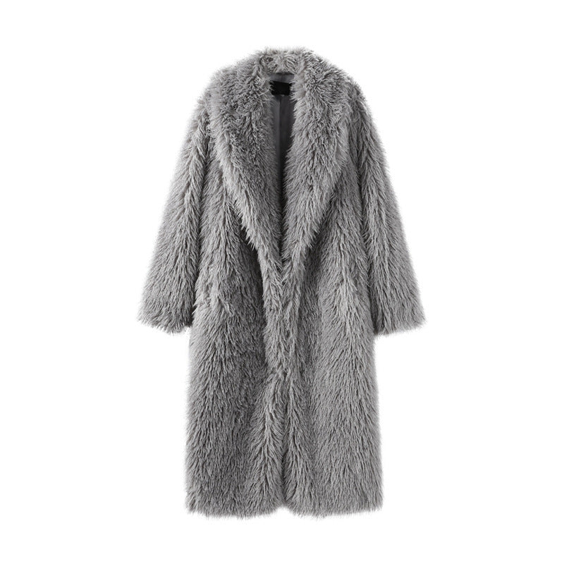 Damen Maxilanger Kunstpelzmantel mit langflorigem Hochflor und Oversize-Silhouette Nord Taschen