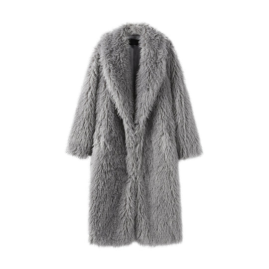 Damen Maxilanger Kunstpelzmantel mit langflorigem Hochflor und Oversize-Silhouette Nord Taschen