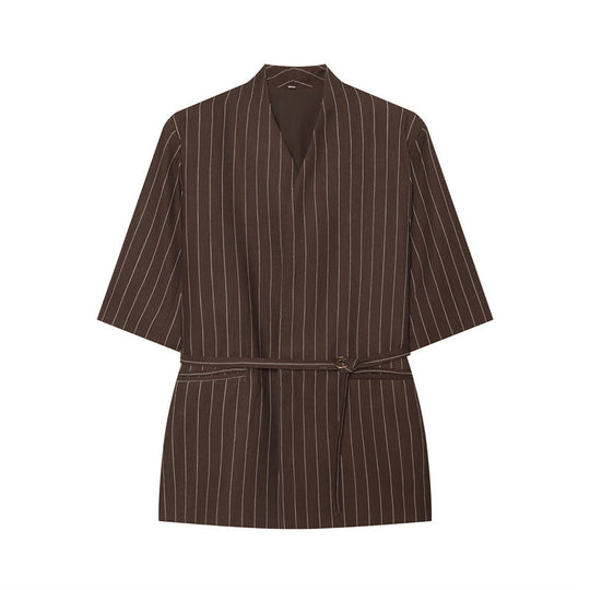 Damen Kimono-Top mit V-Ausschnitt, tailliertem Bindegürtel und halblangen Ärmeln Nord Taschen