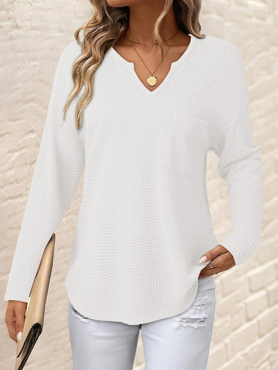 Damen Lässiger V-Ausschnitt Pullover mit Taschen Nord Taschen