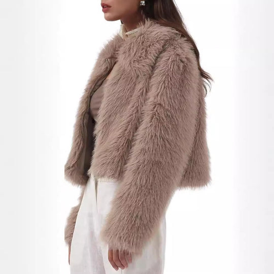 Damen Kurzes Shaggy‑Faux‑Fur‑Blouson mit dichtem Hochflor und kastiger Cropped‑Passform Nord Taschen