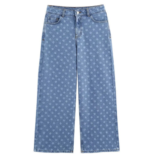 Damen Weite High‑Waist Culotte-Jeans mit verkürztem Bein und tonalem Punktemuster Nord Taschen