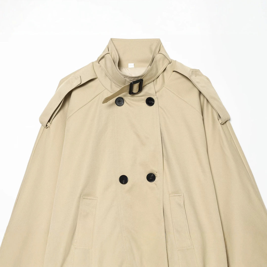 Damen Kurzes Trench-Cape mit Stehkragen, Schulterpatten und doppelter Knopfleiste Nord Taschen