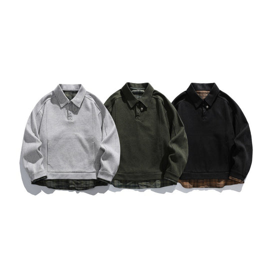 Herren Langärmeliges Polo‑Sweatshirt mit Kentkragen, Knopfleiste und eingearbeitetem Karo‑Layer Nord Taschen