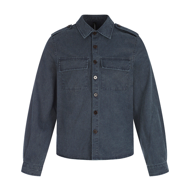 Damen Oversize Jeans-Hemdjacke im Utility‑Stil mit Schulterriegeln und aufgesetzten Brusttaschen Nord Taschen