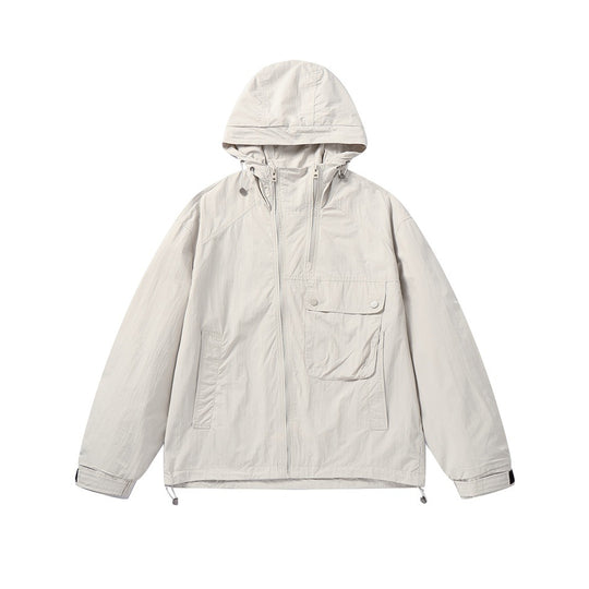Unisex Leichte Boxy-Windjacke mit Kapuze, Utility-Brusttasche und Kordelzug Nord Taschen
