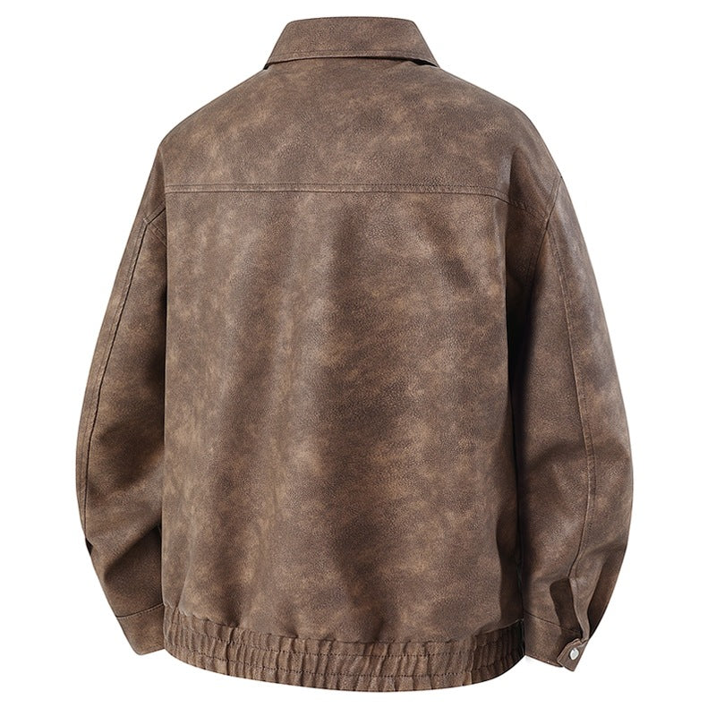 Herren Kurz geschnittene Kunstlederjacke im Vintage‑Look mit Hemdkragen & durchgehendem Reißverschluss Nord Taschen