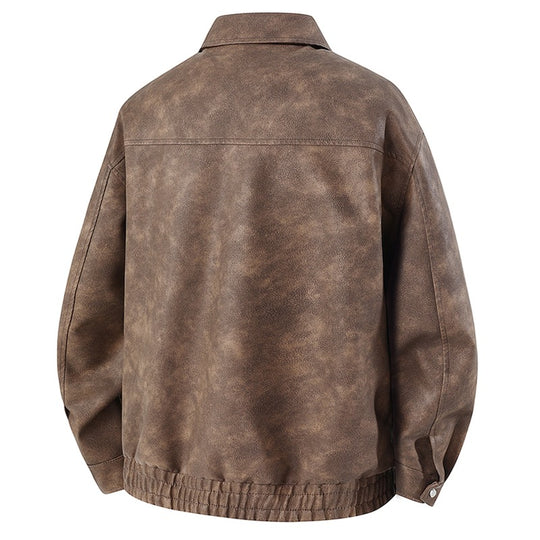 Herren Kurz geschnittene Kunstlederjacke im Vintage‑Look mit Hemdkragen & durchgehendem Reißverschluss Nord Taschen