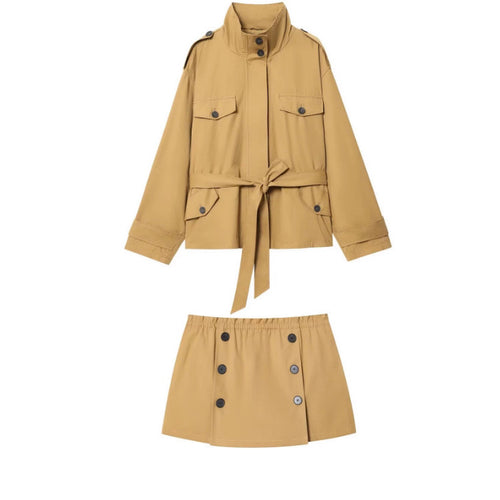 Damen 10+ taillierte Kurz‑Fieldjacke mit Bindegürtel und Schulterpatten Nord Taschen
