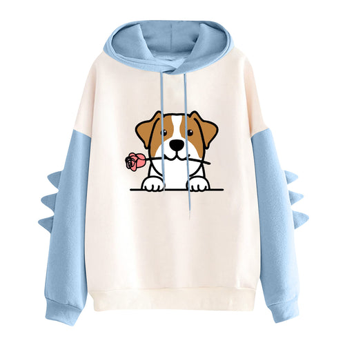 Damen nan Kapuzenpullover mit niedlichem Hunde‑und‑Katzen‑Print und 3D-Stacheln an den Ärmeln Nord Taschen