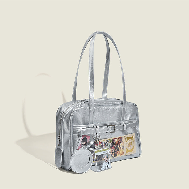Damen modische Schultertasche mit schimmerndem Metallic-Finish und kreativen Applikationen Nord Taschen