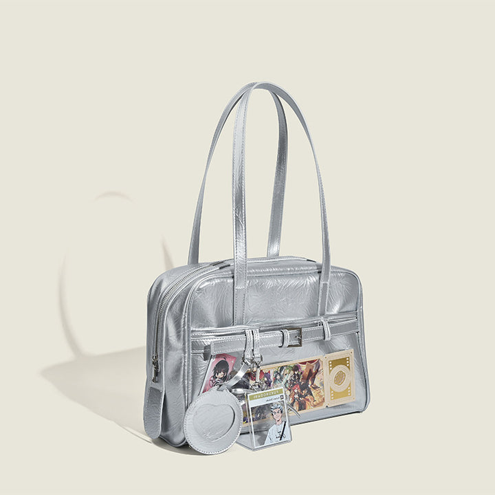 Damen modische Schultertasche mit schimmerndem Metallic-Finish und kreativen Applikationen Nord Taschen