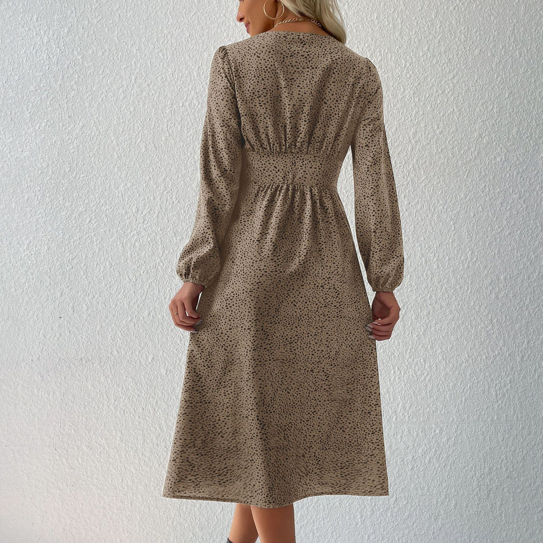 Damen V‑Ausschnitt Midikleid mit Knopfleiste, taillierter Schnitt und Ballonärmeln Nord Taschen