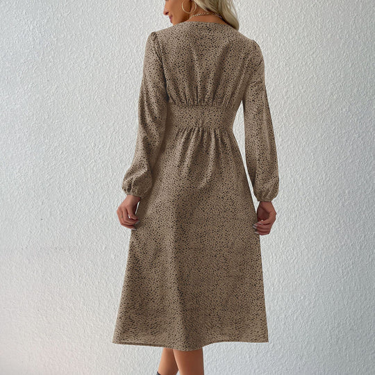 Damen V‑Ausschnitt Midikleid mit Knopfleiste, taillierter Schnitt und Ballonärmeln Nord Taschen