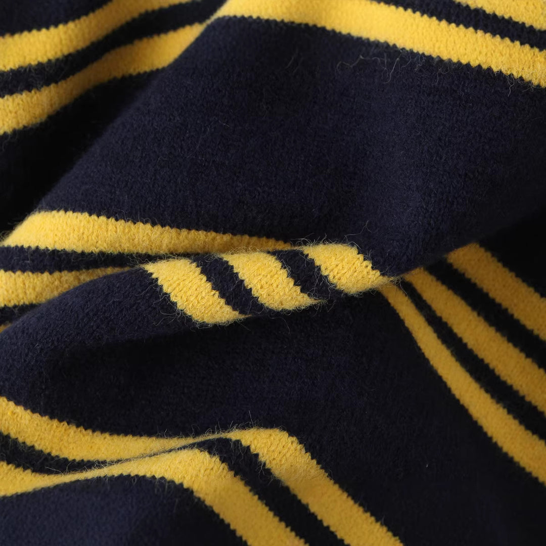 Damen Oversize Polokragen-Strickpullover mit mehrfarbigen Streifen und Rippbündchen Nord Taschen