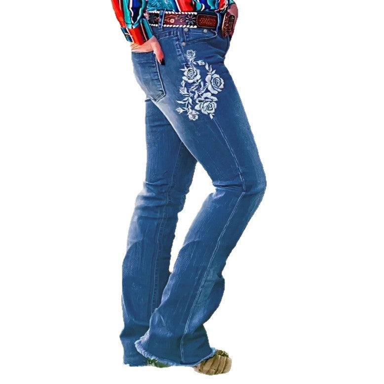 Damen Bootcut-Jeans im Western‑Stil mit dekorativer Stickerei und Used‑Effekt Nord Taschen