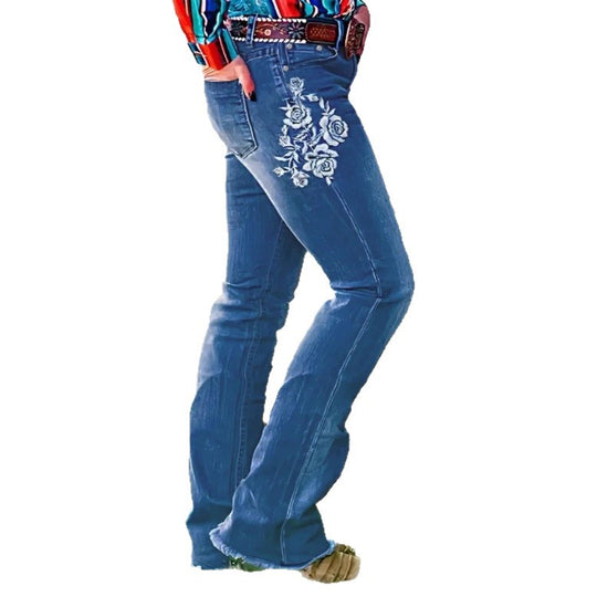 Damen Bootcut-Jeans im Western‑Stil mit dekorativer Stickerei und Used‑Effekt Nord Taschen