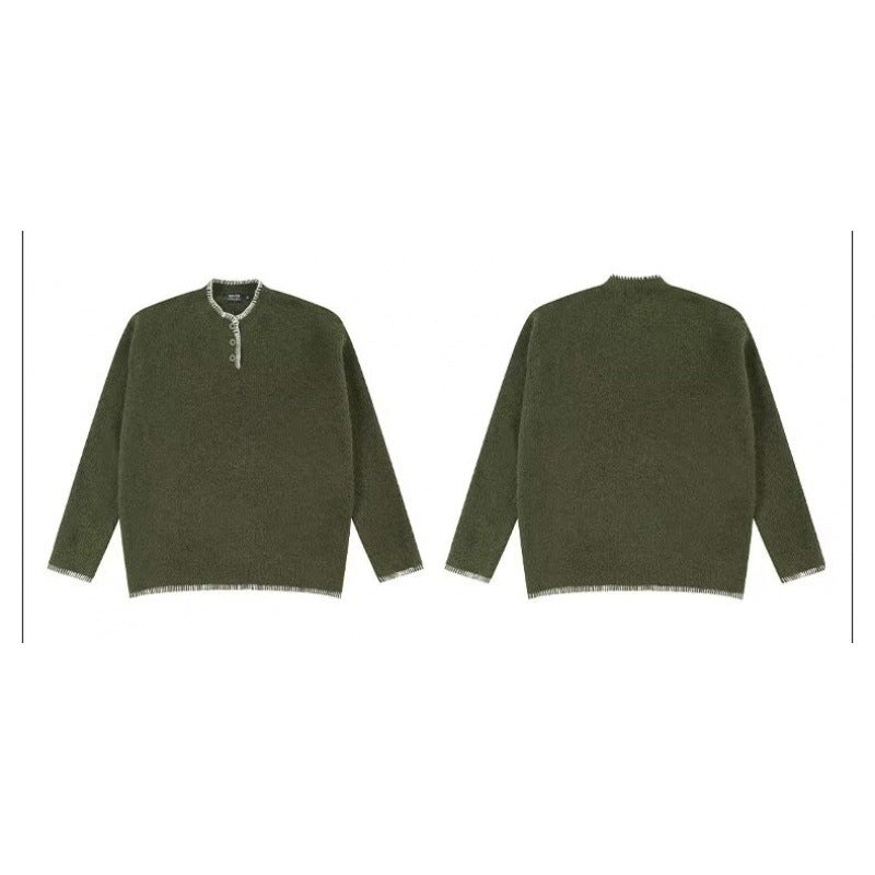 Herren Grobstrick-Henley-Pullover mit Bouclé-Optik und kontrastierten Bündchen Nord Taschen