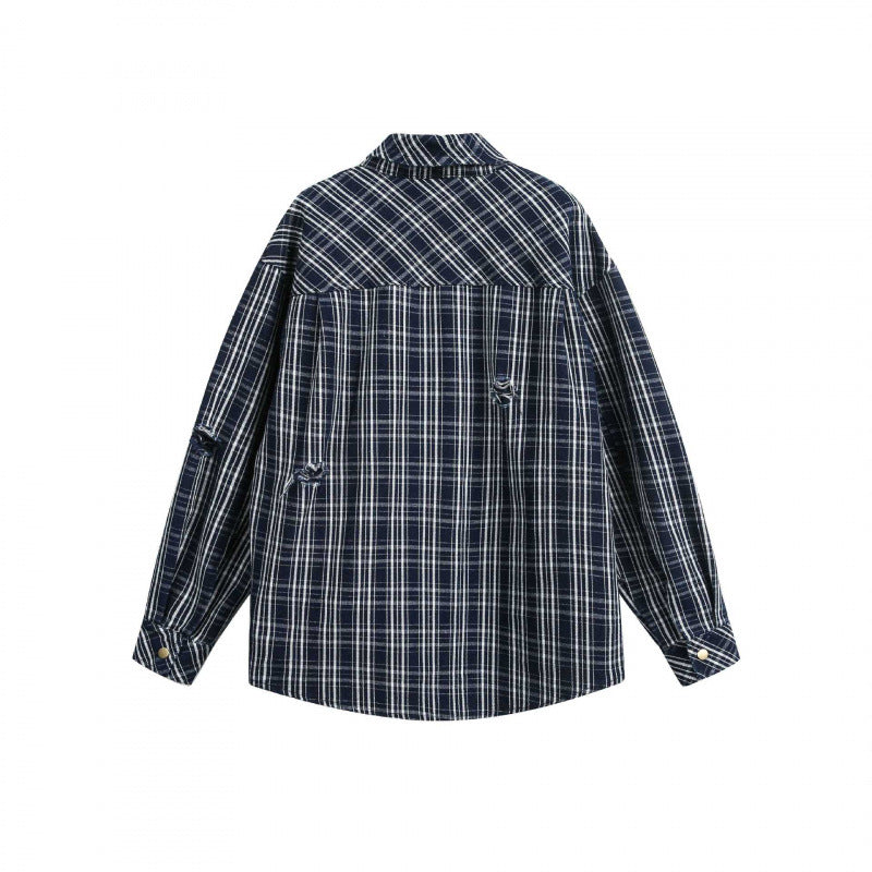 Unisex Boxy-Hemdjacke im karierten Flanell-Look mit aufgesetzten Brusttaschen und Used-Details Nord Taschen