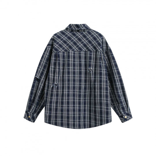 Unisex Boxy-Hemdjacke im karierten Flanell-Look mit aufgesetzten Brusttaschen und Used-Details Nord Taschen