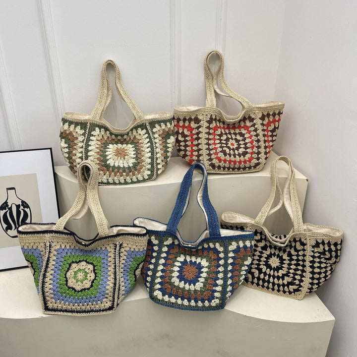 Damen gehäkelte Strandtasche mit einem einzigartigen geometrischen Muster Nord Taschen
