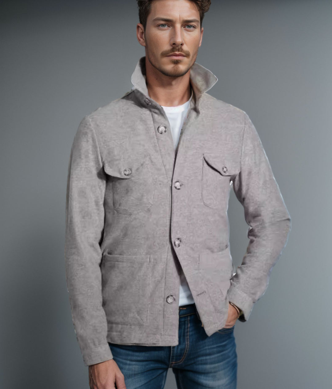Herren Leichte Fieldjacke aus Baumwoll-Leinen mit Pattentaschen Nord Taschen
