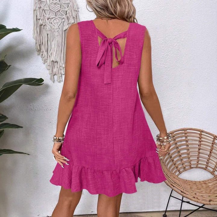 Damen Sommerkleid mit Rüschensaum und ärmellosem Design